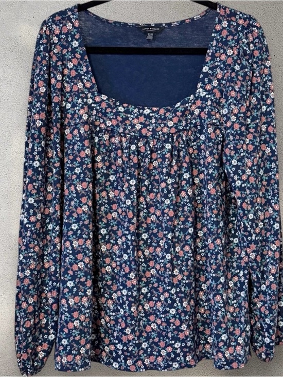 Lucky Brand Tops - Lucky Brand Women's Navy Blue Floral Boho Peasant Long Sleeve Knit Top Size XL